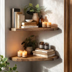 Rustic Corner Floating Shelves – Solid Wood Wall Shelves for Books, Plants & Home Decor