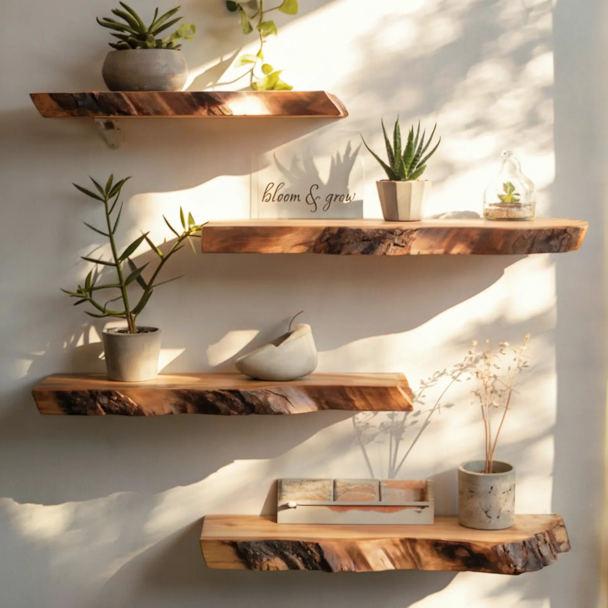 Live Edge Teak Root Floating Shelf – Rustic Wood for Plants, Books & Home Décor