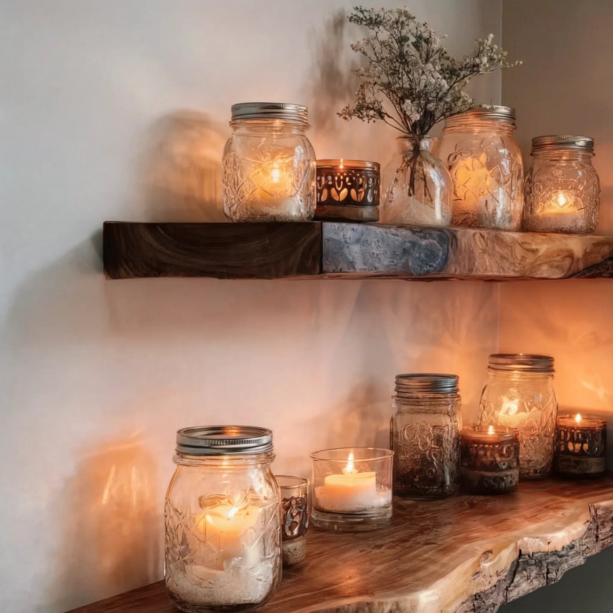 Floating Corner Wall Shelf – Live Edge Walnut Bookshelf for Décor & Housewarming Gift