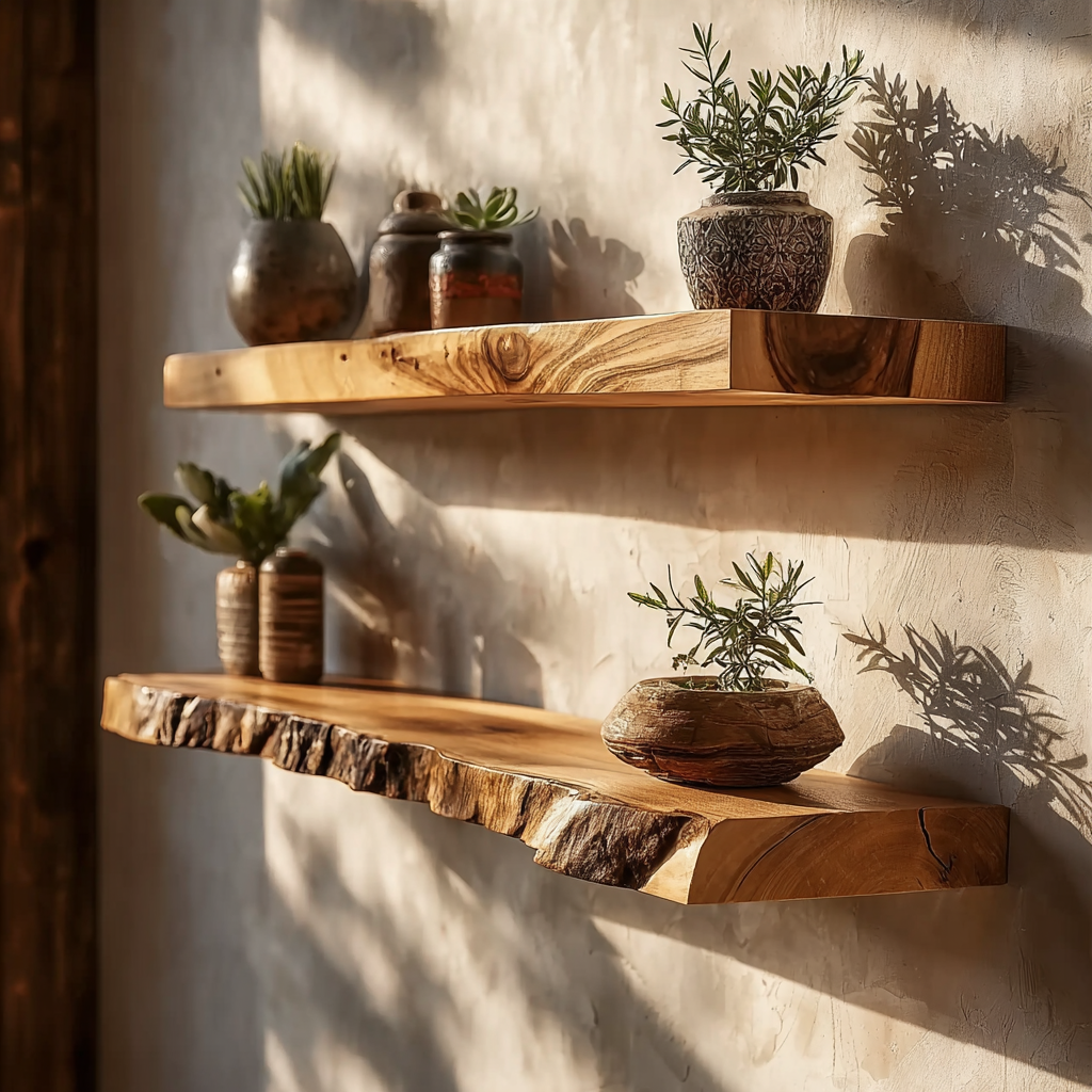 Natural Live Edge Floating Shelves – Deep Rustic Wall Mounted Shelf
