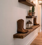 Rustic Wooden Floating Shelves – Farmhouse Wall Shelf for Boots & Decor