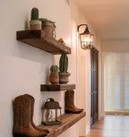 Rustic Wooden Floating Shelves – Farmhouse Wall Shelf for Boots & Decor