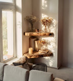 Farmhouse Floating Corner Shelf – Live Edge Wall Shelf, Rustic Walnut Bookshelves