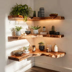 Live Edge Corner Floating Shelves – Handcrafted Solid Wood Wall Shelf
