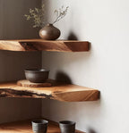 Handcrafted Live Edge Corner Shelves – Rustic Solid Wood Floating Shelves