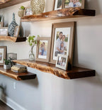 Handcrafted Live Edge Floating Shelves – Carved Wavy Wood Wall Art
