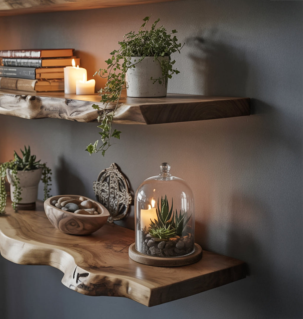 Handmade Live Edge Wood Shelf – Modern Floating Wall Storage Rack