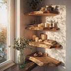 Handmade Wall Mounted Bracket Shelf – Farmhouse Live Edge Rustic Floating Corner Shelf