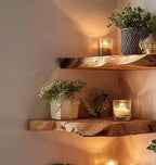 Handcrafted Live Edge Corner Shelves – Solid Wood Floating Wall Shelves