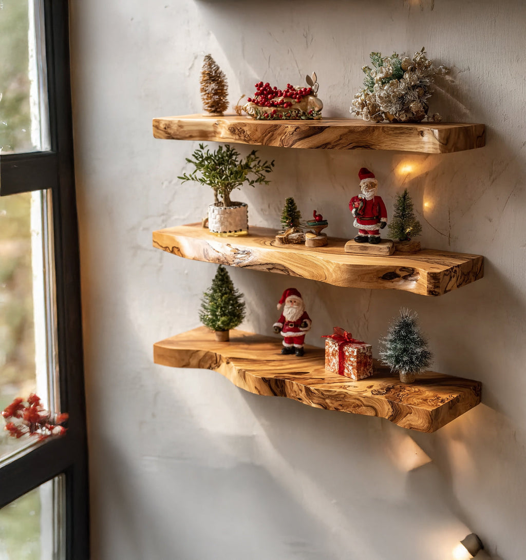 Live Edge Floating Shelf: Handcrafted Solid Wood Design