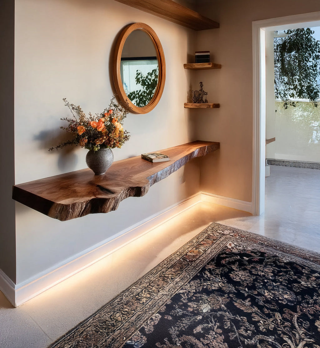 Natural Solid Live Edge Floating Shelves – Rustic Solid Wood Wall Mounted Shelves