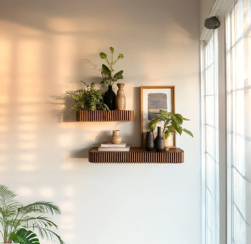 Natural Wood Floating Live Edge Shelf – Rustic Wall Mounted for Kitchen & Bathroom