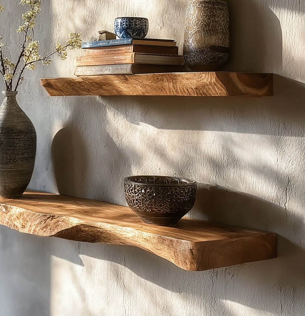 Natural Live Edge Floating Shelves – Deep Wall Mounted Shelf