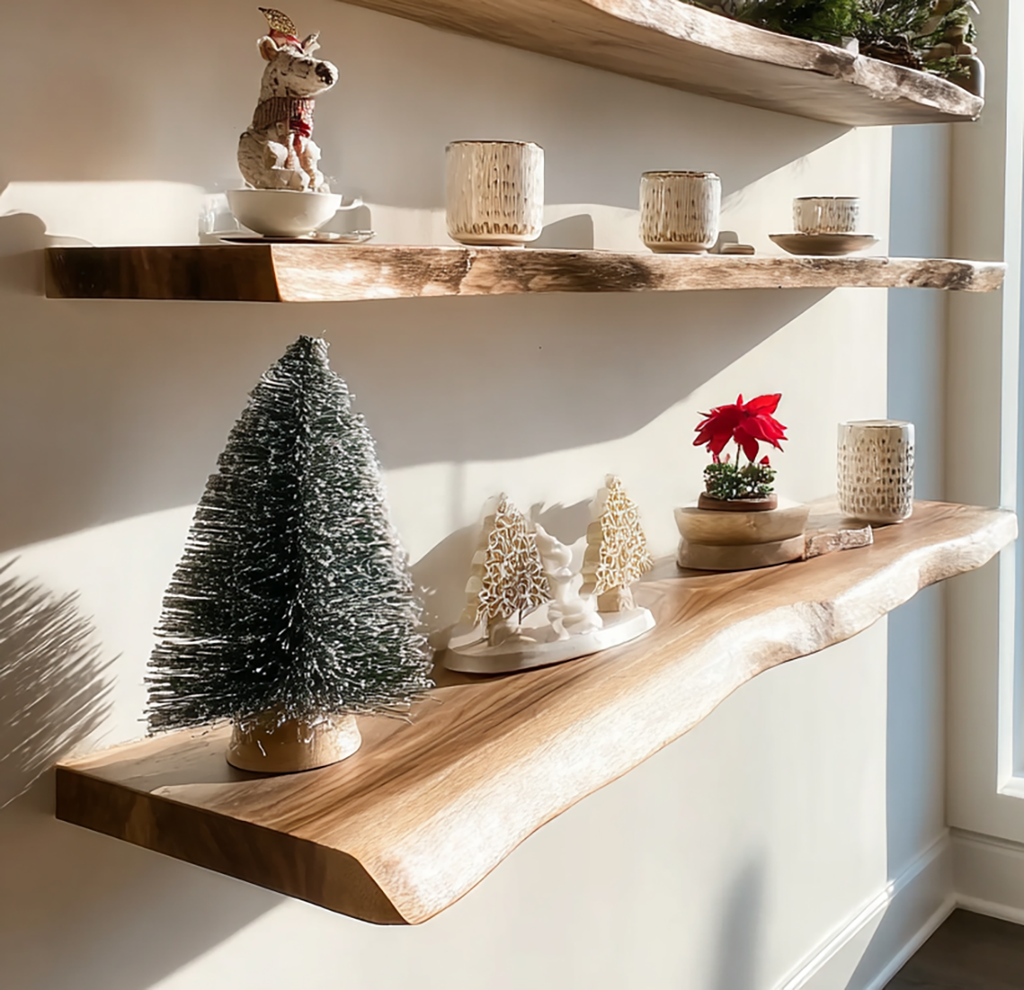 Rustic Live Edge Floating Wall Shelf – Handcrafted Solid Wood Decor