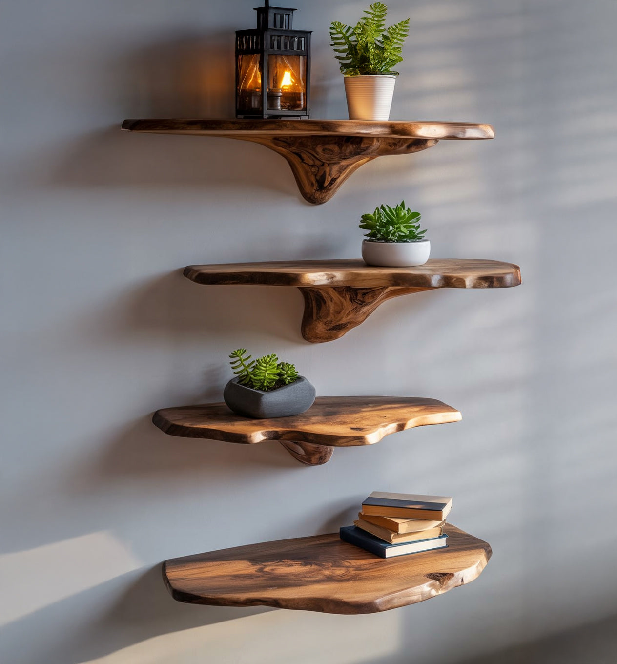 Live Edge Floating Shelves – Handcrafted Solid Wood Wall Shelves for Modern Home Decor