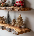 Rustic Live Edge Wooden Floating Shelves – Handmade Solid Wood Wall Shelf Set for Holiday Decor