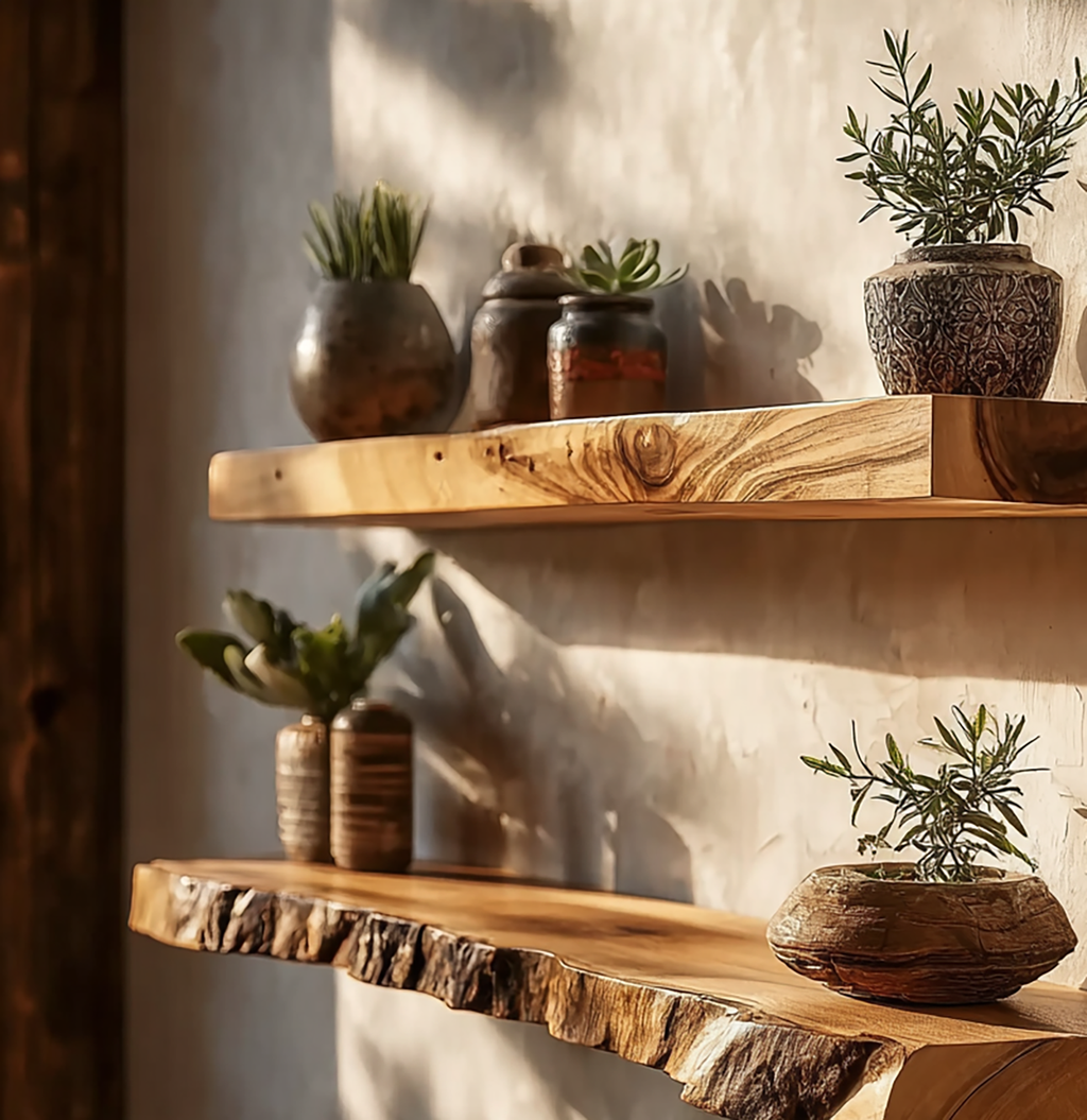 Natural Live Edge Floating Shelves – Deep Rustic Wall Mounted Shelf