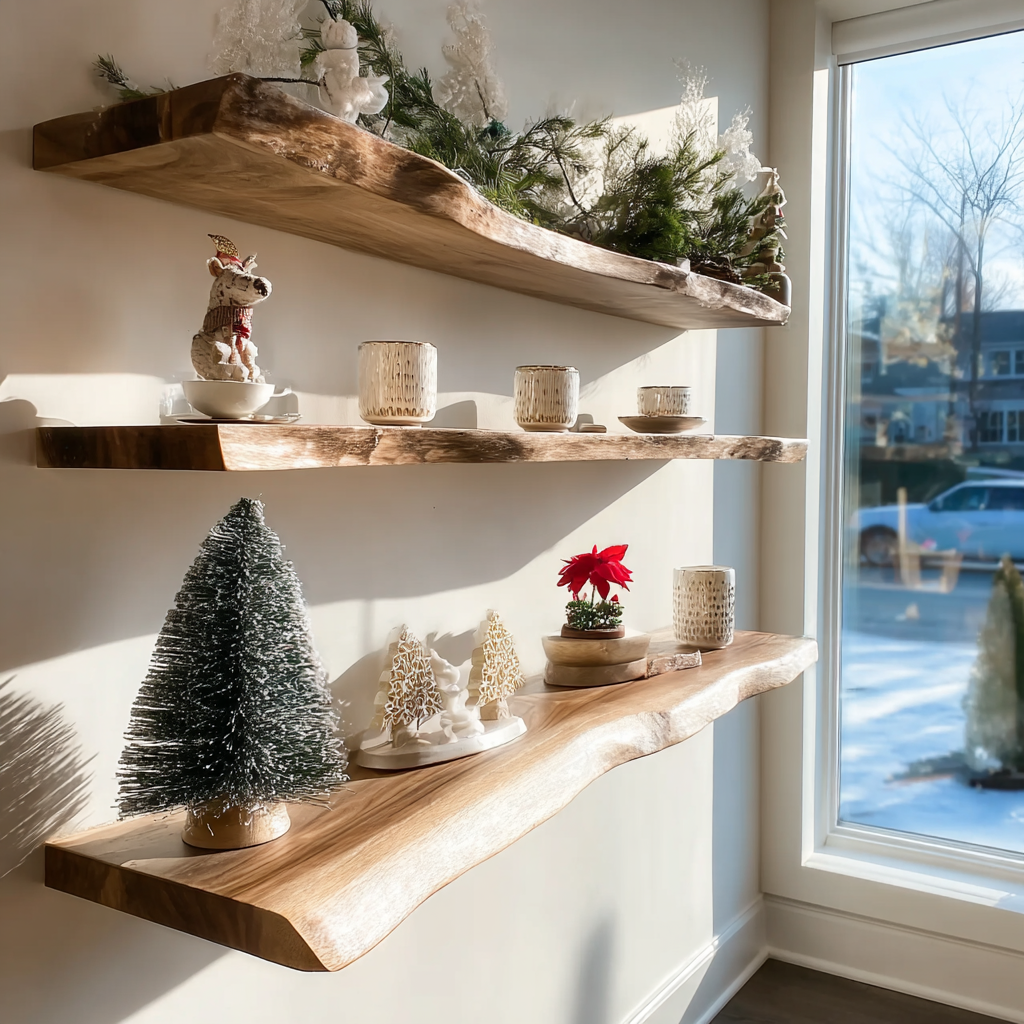 Rustic Live Edge Floating Wall Shelf – Handcrafted Solid Wood Decor