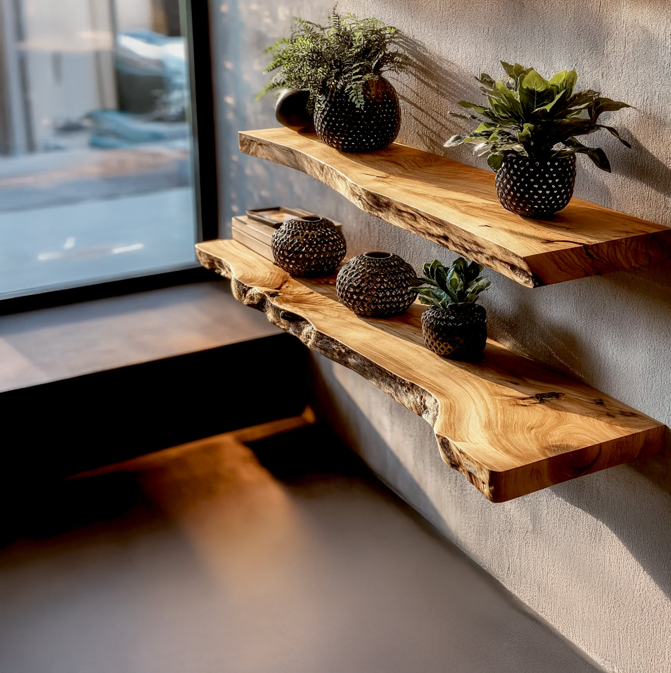 Handmade Modern Wood Shelves – Natural Live Edge Floating Wall Shelf