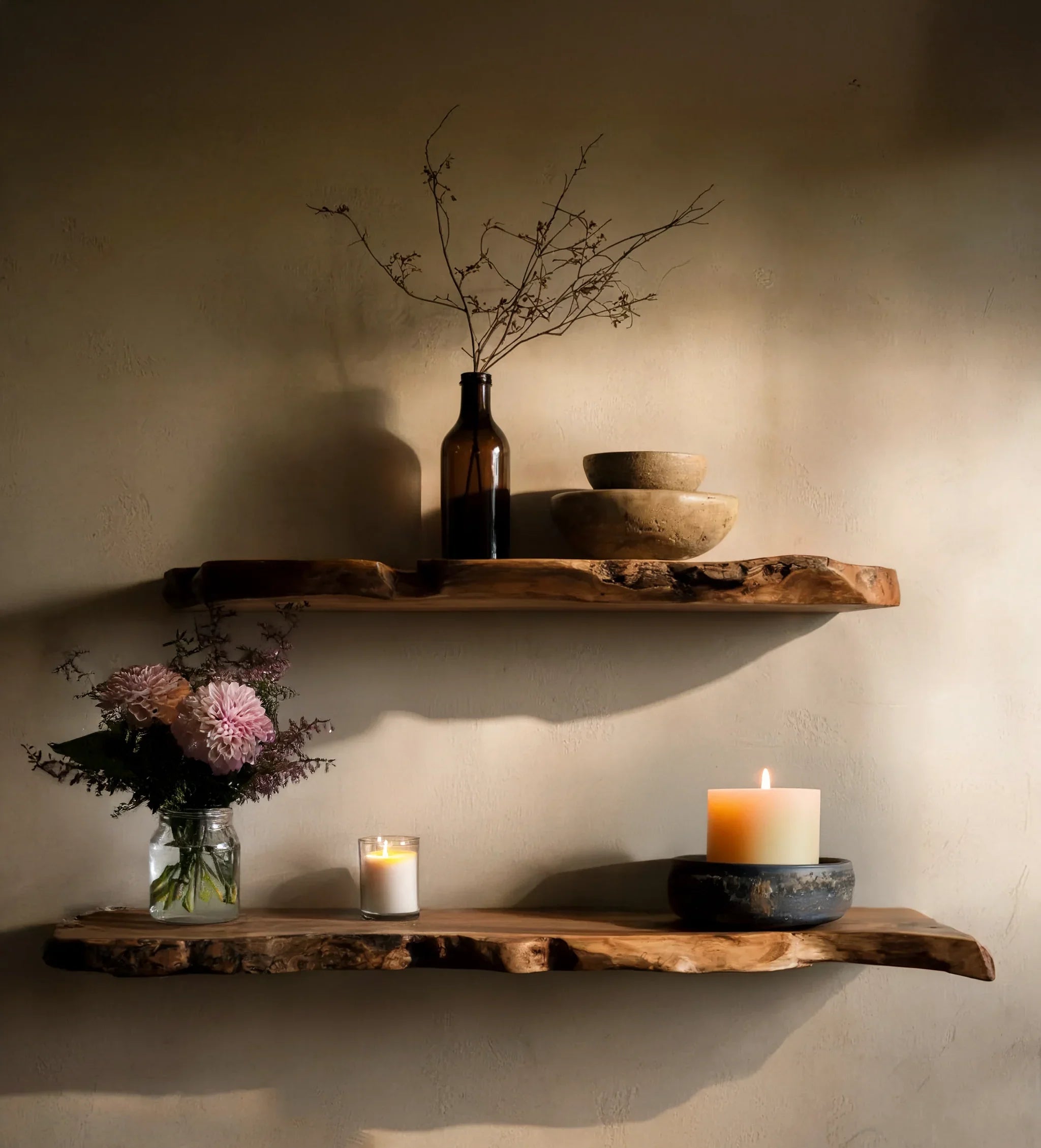 Handmade Christmas Live Edge Floating Shelf – Rustic Wooden Bookshelf & Holiday Décor