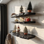 Rustic Floating Wall Shelf with Live Edge – Solid Walnut Handmade Décor